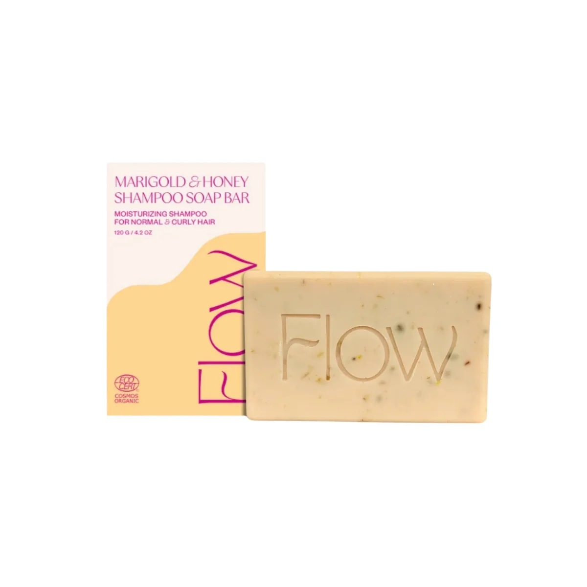 Flow Cosmetics Marigold & Honey Shampoo Bar – натурален твърд шампоан за суха и къдрава коса с мед и невен