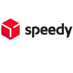 Brand logo: red 3D hexagonal cube icon next to the word 'speedy' in dark gray.