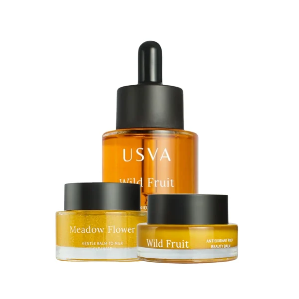 Usva Wild Fruit Routine – комплект натурална козметика за сияйна кожа (серум, балсам, почистващо олио)